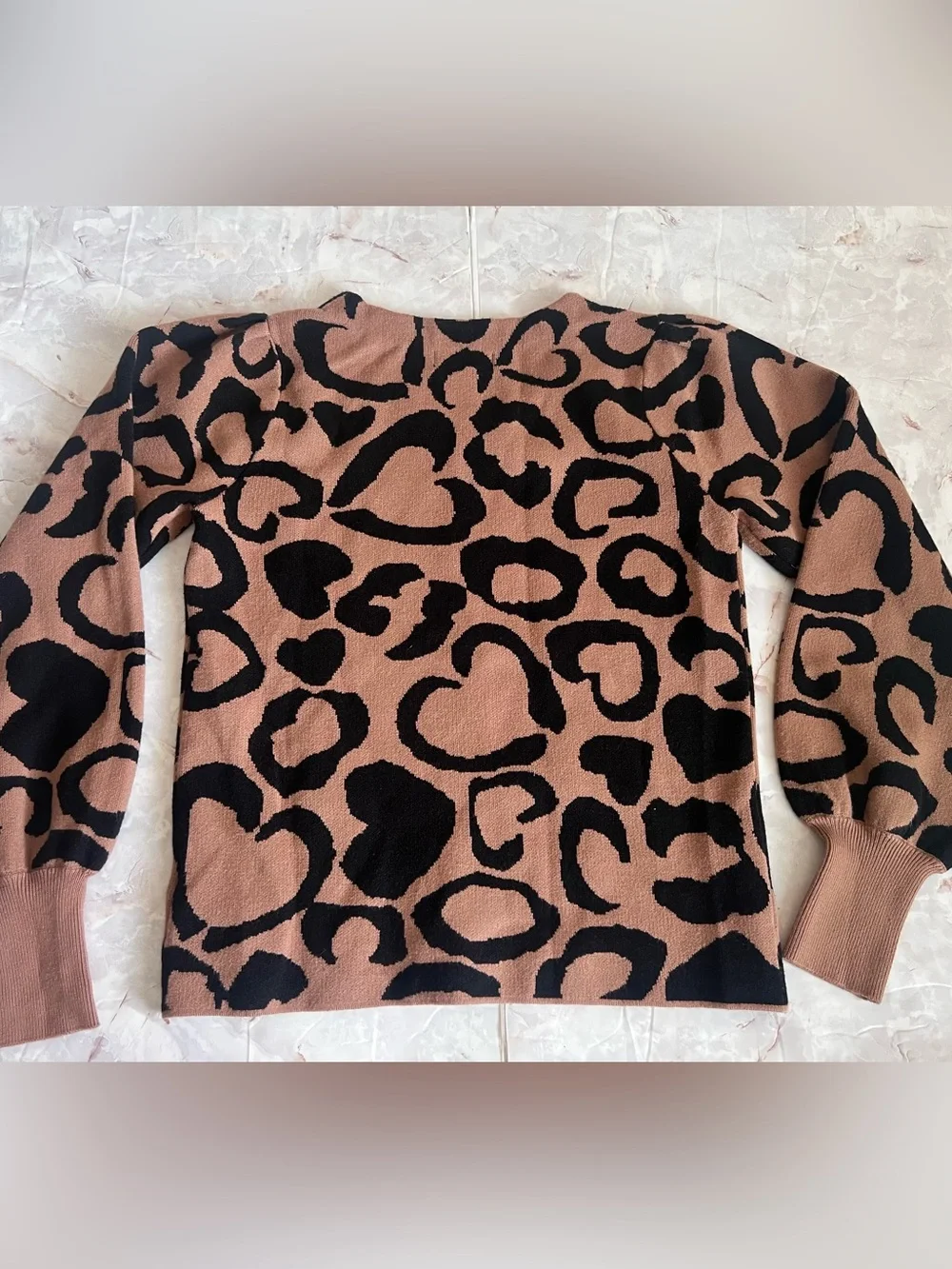 Rachel Zoe Heart Shape Romantic Leopard Print Pattern Long Sleeve  Sweater Sm